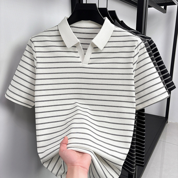 Tricou polo masculin de vară, cu mânecă scurtă, dungat, croială lejeră, guler