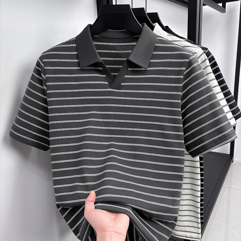 Tricou polo masculin de vară, cu mânecă scurtă, dungat, croială lejeră, guler