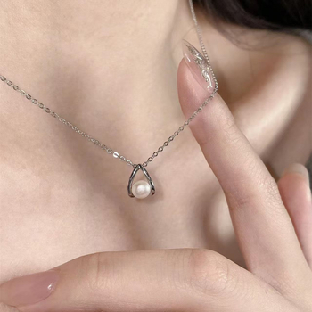 Colier cu perle bifurcat pentru femei, lungime până la claviculă, stil elegant minimalist, accesoriu versatil