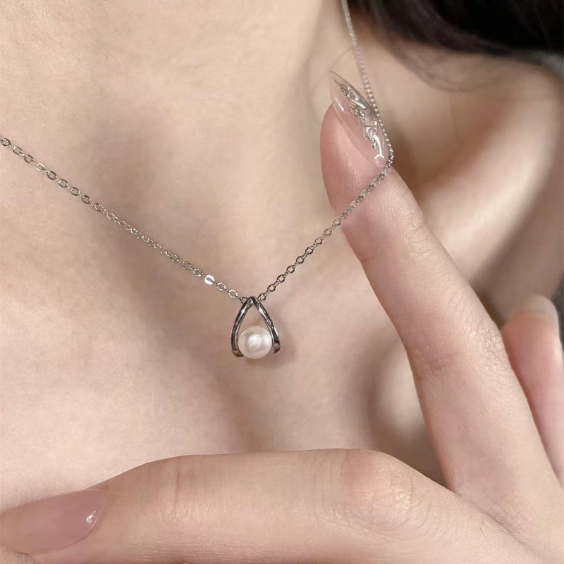 Colier cu perle bifurcat pentru femei, lungime până la claviculă, stil elegant minimalist, accesoriu versatil