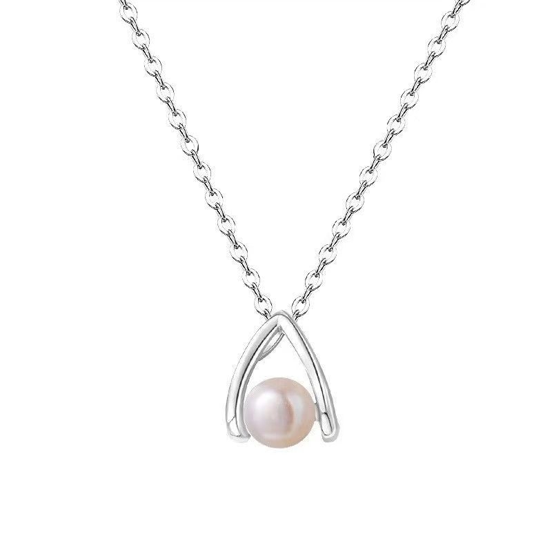 Colier cu perle bifurcat pentru femei, lungime până la claviculă, stil elegant minimalist, accesoriu versatil