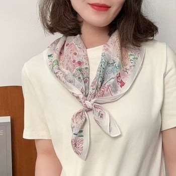 Mulberry svila Monet Garden Crepe de Chine kvadratni šal, 65×65 cm, proljetni stil, ženski vintage šal