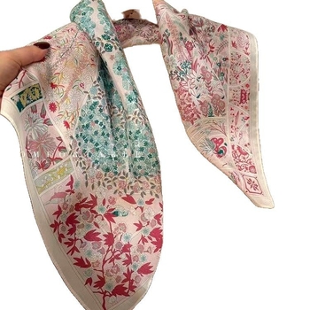 Mulberry svila Monet Garden Crepe de Chine kvadratni šal, 65×65 cm, proljetni stil, ženski vintage šal
