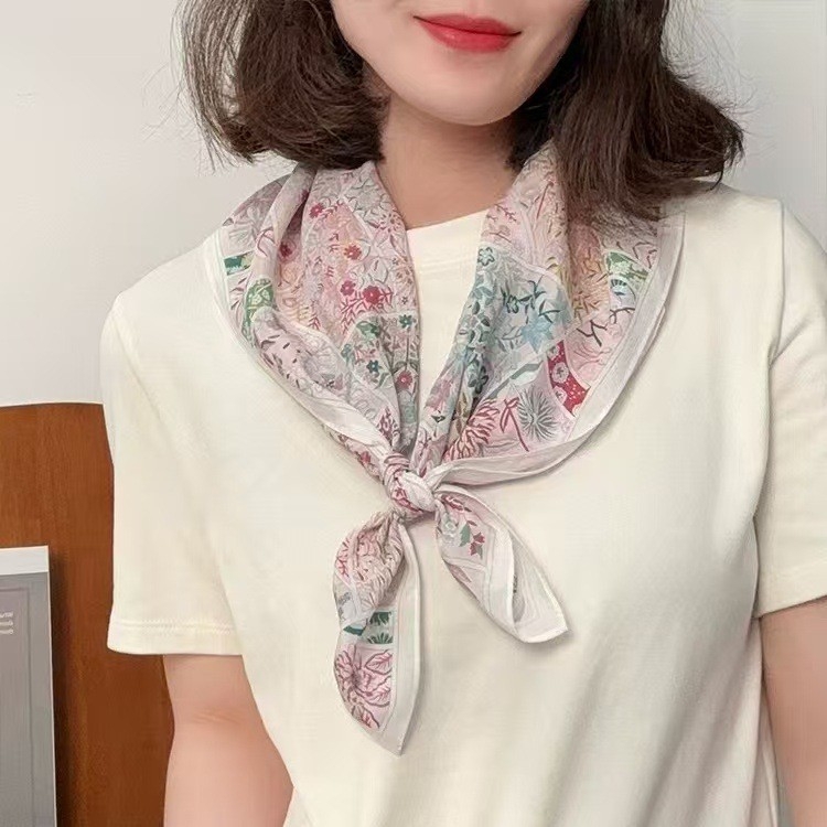 Mulberry svila Monet Garden Crepe de Chine kvadratni šal, 65×65 cm, proljetni stil, ženski vintage šal