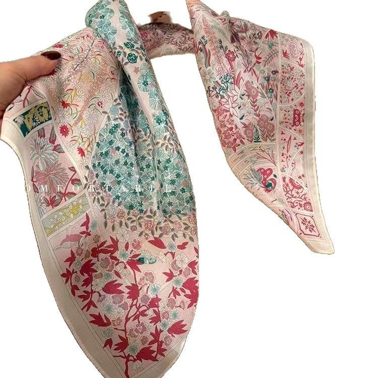Mulberry svila Monet Garden Crepe de Chine kvadratni šal, 65×65 cm, proljetni stil, ženski vintage šal