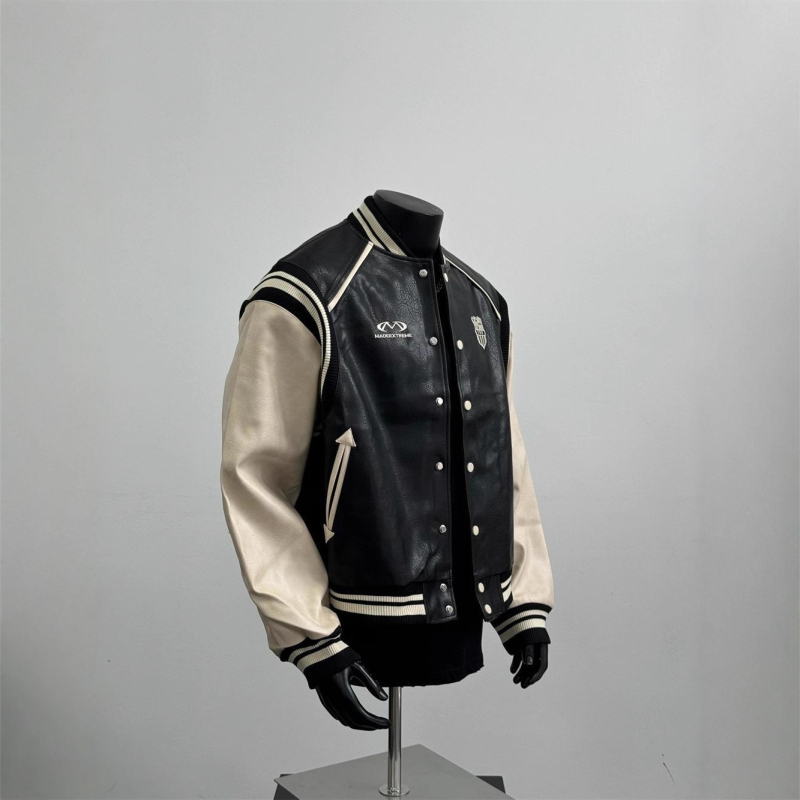 Jachetă de baseball pentru bărbați, în stil american retro, cu mâneci din piele, personalizată, croială lejeră, toamnă 2025
