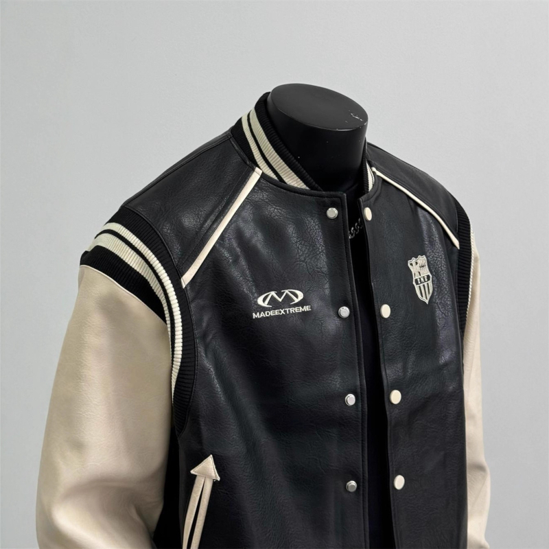 Jachetă de baseball pentru bărbați, în stil american retro, cu mâneci din piele, personalizată, croială lejeră, toamnă 2025