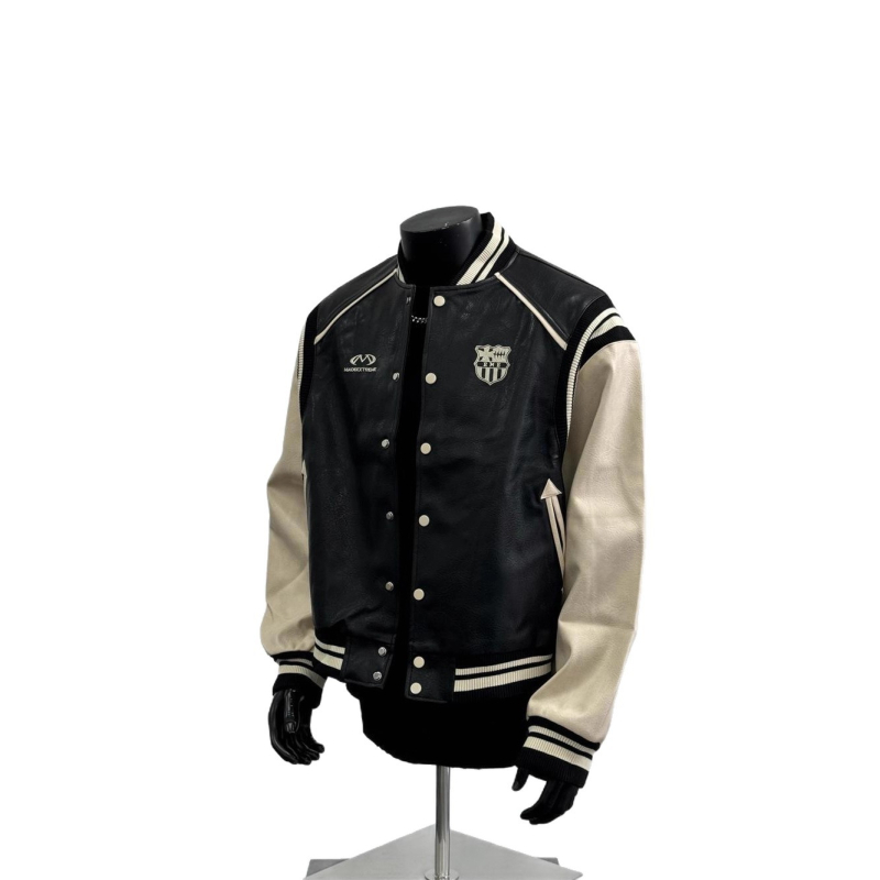 Jachetă de baseball pentru bărbați, în stil american retro, cu mâneci din piele, personalizată, croială lejeră, toamnă 2025