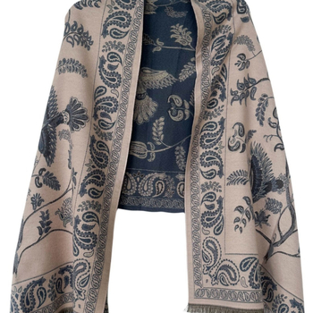 Bluebird etnikus stílusú meleg vastag sál iroda és téli viselethez, műkasmírral helyettesített, 185×65 cm, poliészter