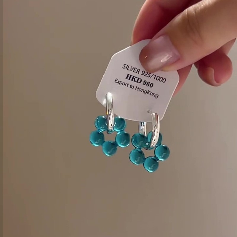 Plavi kristalni cvijet za uho, ženski nakit u korejskom stilu, luksuzan, elegantan i svestran