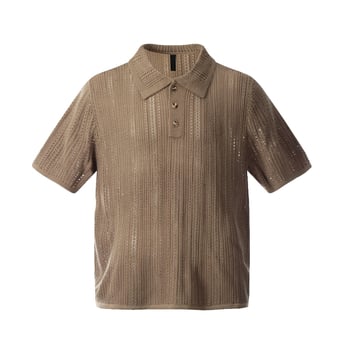 Tricou polo tricotat masculin, mânecă scurtă, guler polo, model decupat perforat, țesătură Ice Silk respirabil