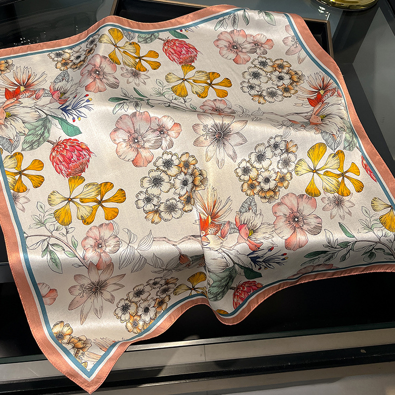 Bijeli ženski šal od svile, kvadratnog oblika, 53×53 cm, 100% svila Mulberry, svestran za proljeće, ljeto i jesen