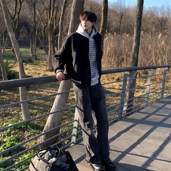 Jachetă baseball scurtă din lână, twill greu, siluetă slim, pentru bărbați