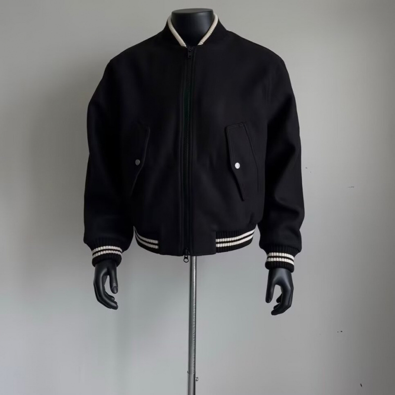 Jachetă baseball scurtă din lână, twill greu, siluetă slim, pentru bărbați