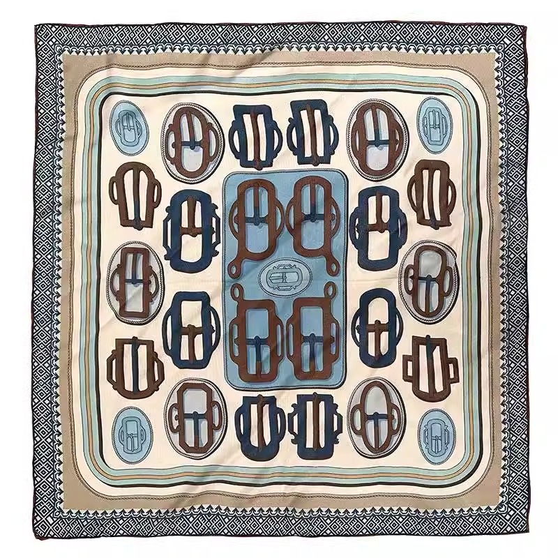 Kvadratni šal od 100% svile, plava boja, ručno izrađeno, 65×65 cm
