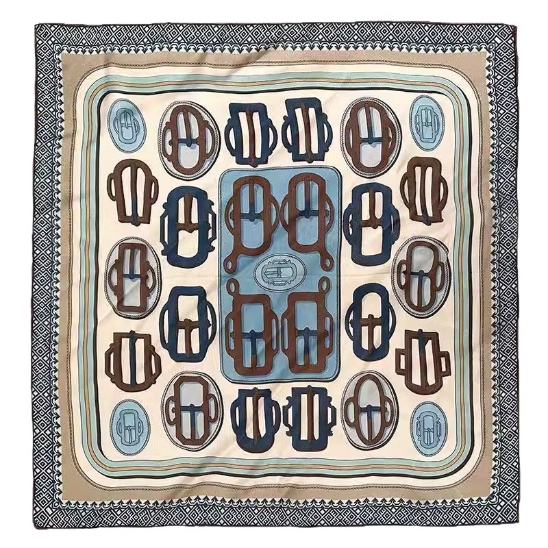 Kvadratni šal od 100% svile, plava boja, ručno izrađeno, 65×65 cm