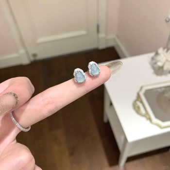 Naušnice od srebra 925, prirodni plavo-vodni jadeit i cirkon