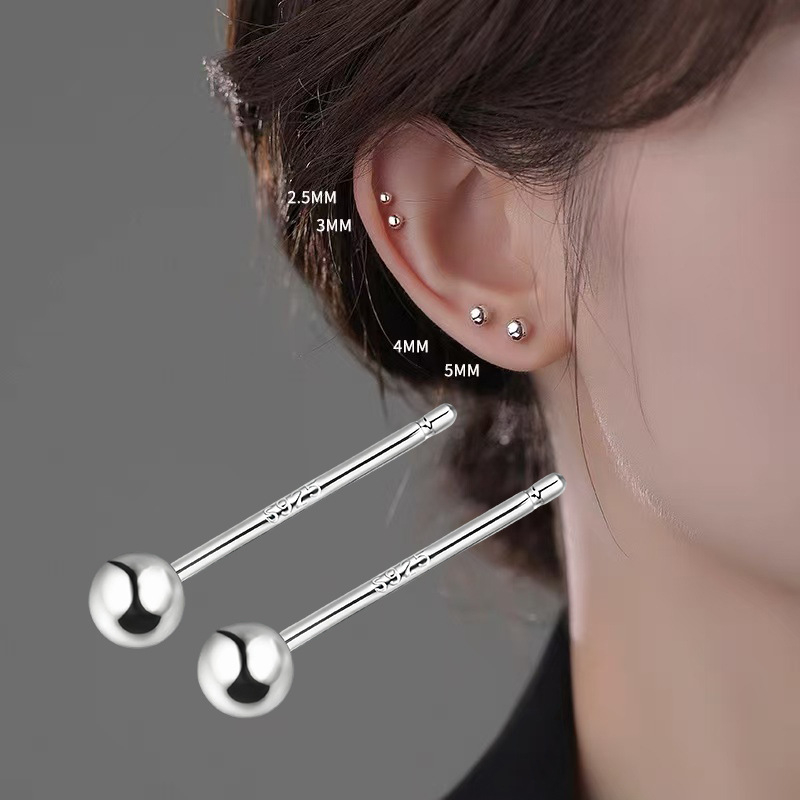 S925 srebrne naušnice s okruglim kuglicama – unisex minimalističkog stila, inspirirano Korejom i Japanom