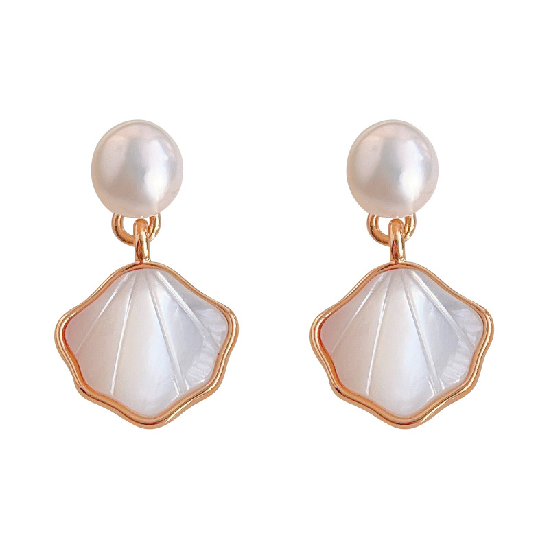 Naušnice od slatkovodnih bisera i pravih školjki, lagani luksuzni francuski minimalistički stil, elegantne male naušnice s postom od srebra 14K