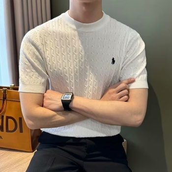Muško polo s twist-pletom, kratkih rukava, britanski poslovni stil, slim fit, jednobojna, ice silk za ljeto.