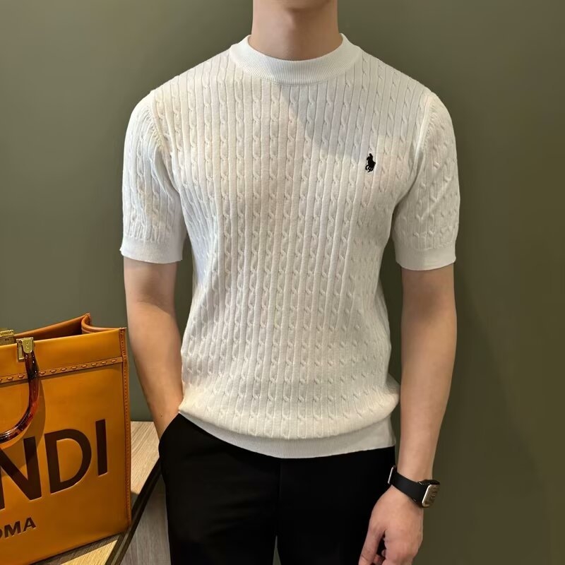 Muško polo s twist-pletom, kratkih rukava, britanski poslovni stil, slim fit, jednobojna, ice silk za ljeto.