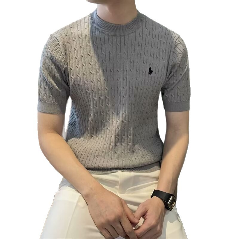 Muško polo s twist-pletom, kratkih rukava, britanski poslovni stil, slim fit, jednobojna, ice silk za ljeto.