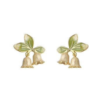 Lily of the Valley emajlirane cvjetne naušnice, mesing s pokrovom od 18K zlata, pastelni stil, slatke i elegantne za žene