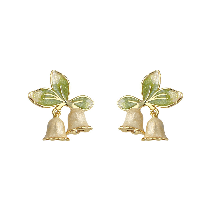 Lily of the Valley emajlirane cvjetne naušnice, mesing s pokrovom od 18K zlata, pastelni stil, slatke i elegantne za žene