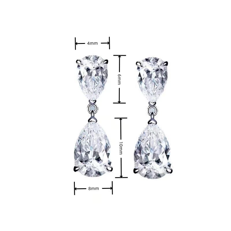 Cercei picătură cu moissanit imitatie, cu zirconiu încrustat, design geometric picătură, stil lux european-american