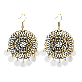 Γυναικείες στρογγυλές σκουλαρικάκια με κενό σχέδιο και φούντες από κοχύλι, μποέμ στυλ, για ταξίδια