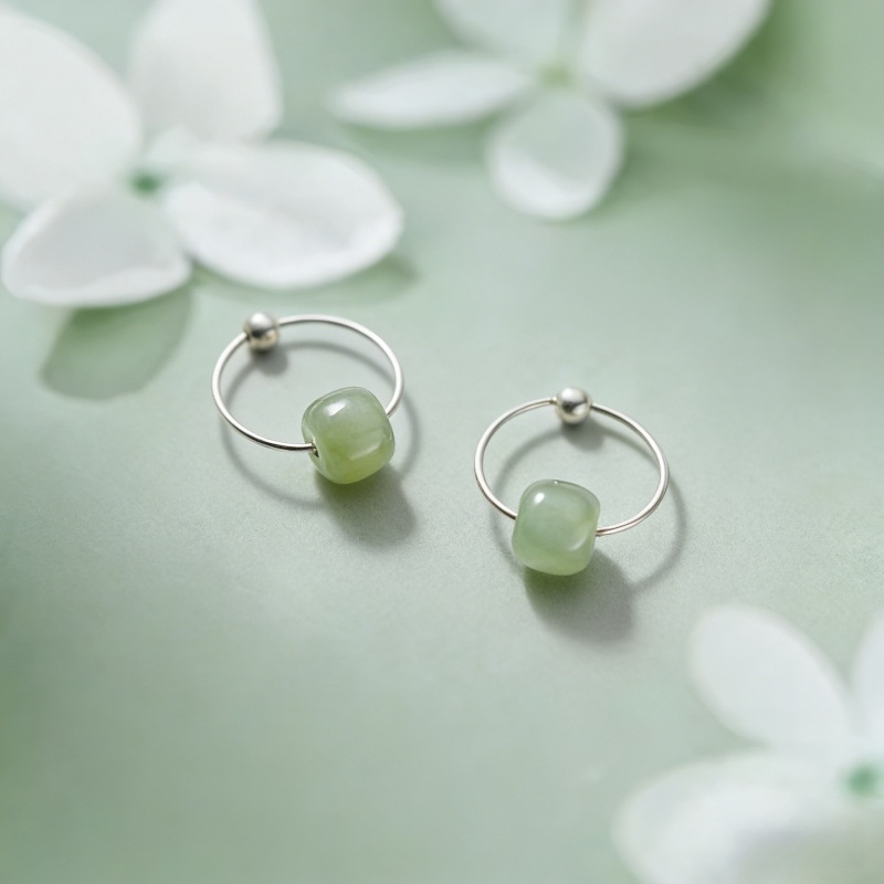 Naušnice od srebra 999 s Hetianskim jadeom za žene – lagani luksuz, visoka kvaliteta, retro kineski stil, minimalistični kružni naušnice