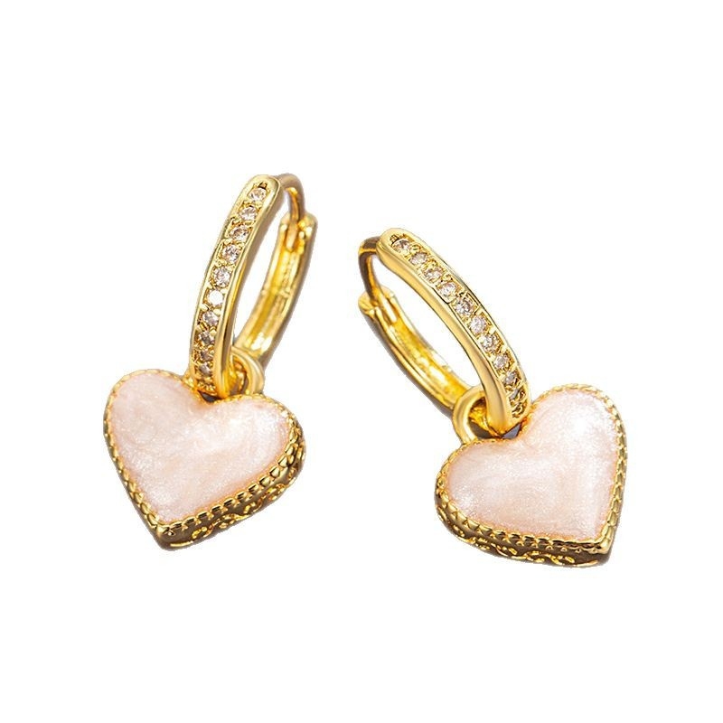 Cercei roșii cu inimă dublă, cu accente de mother-of-pearl pentru femei – accesorii elegante și versatile pentru toamnă-iarnă