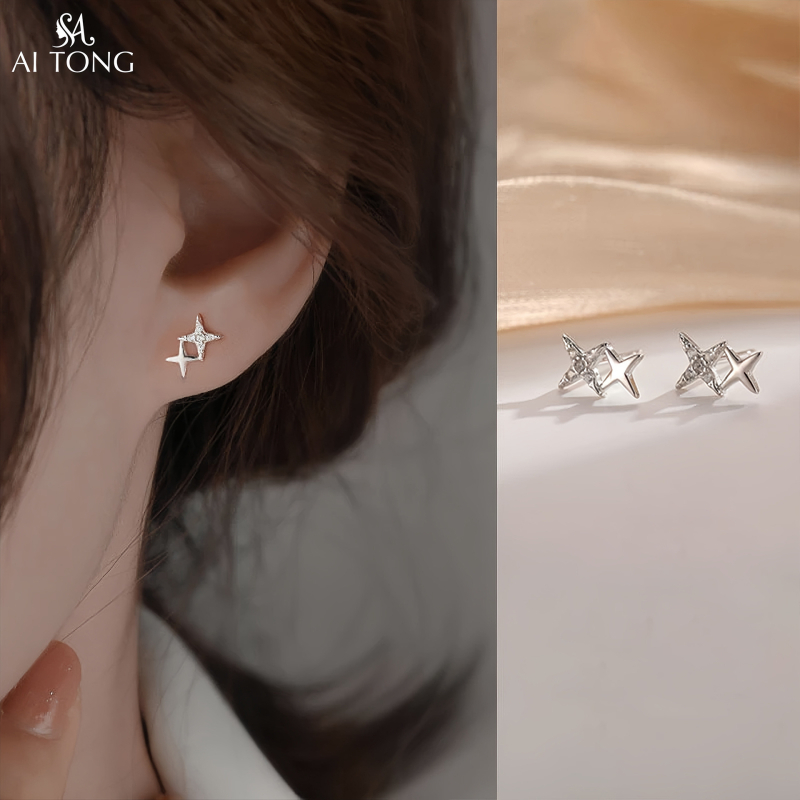 Korejske mini naušnice sa zvjezdicom Dongdaemun za žene, eteričan i elegantan stil, originalni dizajn, ušna šipka od 14k zlata, umjetna perla