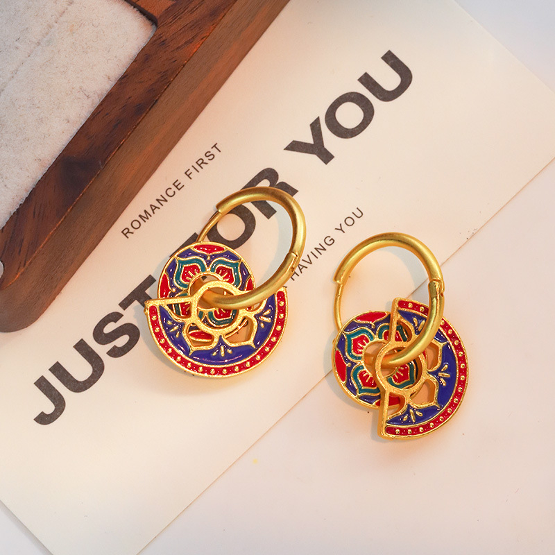 Cercei emailați cu design de picurare, stil neo-chinezesc, inspirație vintage, bijuterii pictate pentru femei
