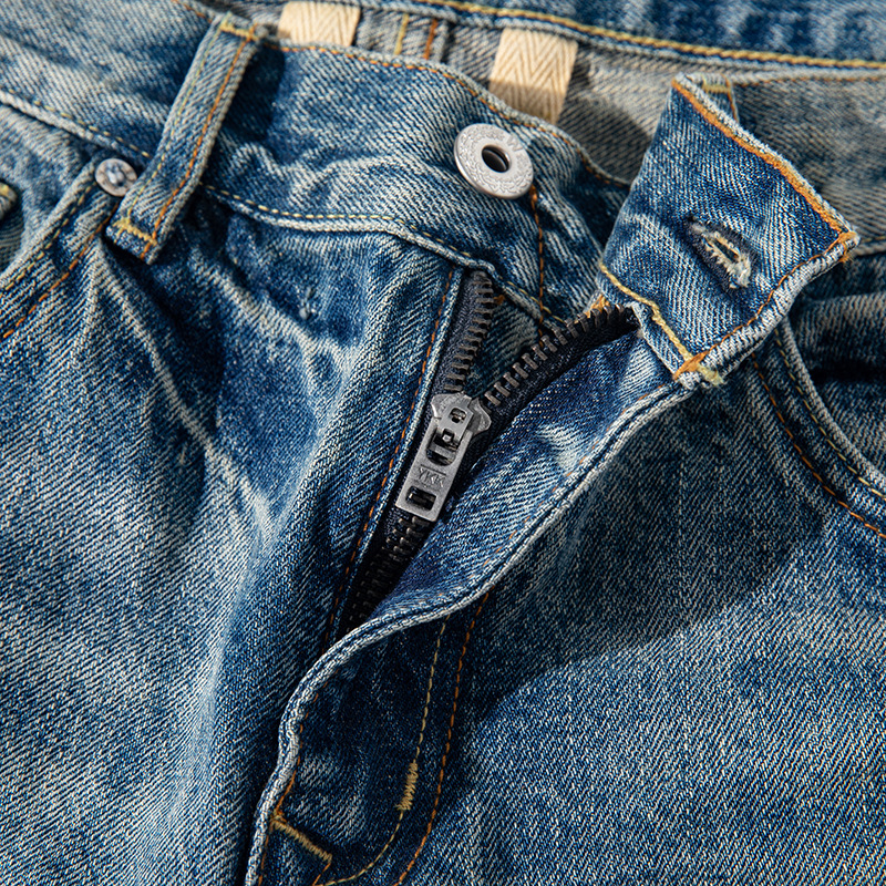 Muške traperice od selvedge denima u američkom retro stilu, crveni rub, distressed, vintage isprano, kroj slim straight