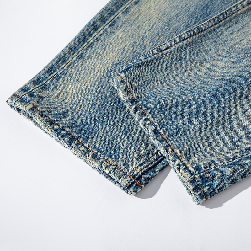 Muške traperice od selvedge denima u američkom retro stilu, crveni rub, distressed, vintage isprano, kroj slim straight