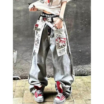 Férfiaknak szánt denimnadrág, amerikai retro stílus, fordított zseb dizájnnal, mosott denim, különleges mintázat, mindennapi viseletre, karcsú szabás