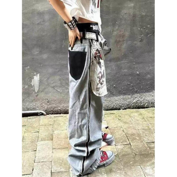 Férfiaknak szánt denimnadrág, amerikai retro stílus, fordított zseb dizájnnal, mosott denim, különleges mintázat, mindennapi viseletre, karcsú szabás