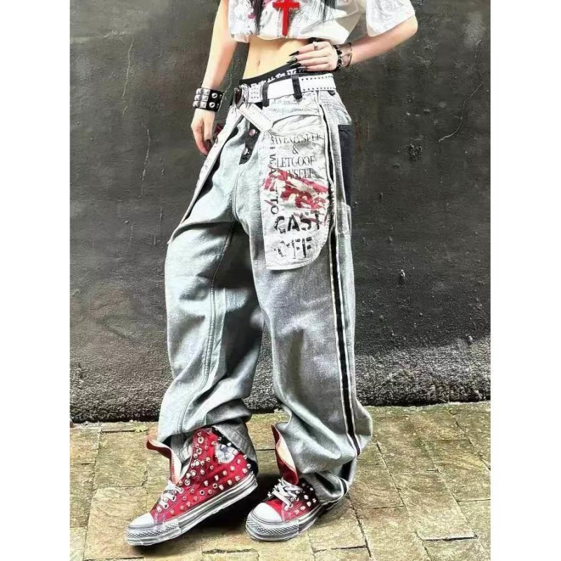 Férfiaknak szánt denimnadrág, amerikai retro stílus, fordított zseb dizájnnal, mosott denim, különleges mintázat, mindennapi viseletre, karcsú szabás