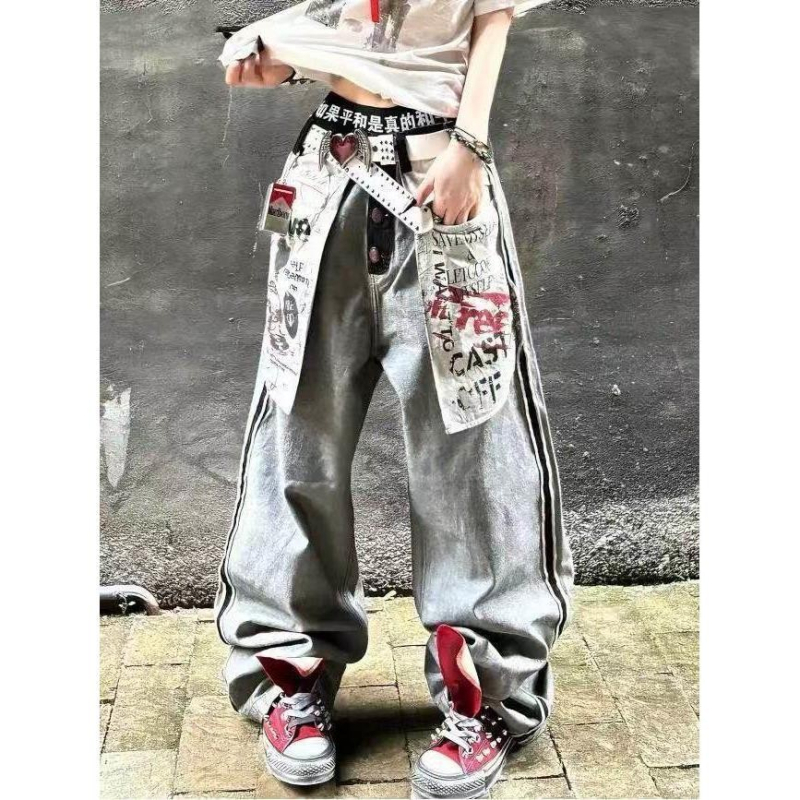 Férfiaknak szánt denimnadrág, amerikai retro stílus, fordított zseb dizájnnal, mosott denim, különleges mintázat, mindennapi viseletre, karcsú szabás