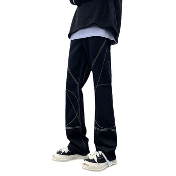 Férfi denim nadrág, utcai stílus, slim-fit, egyenes szár, rojtos él, 2024 tavasz