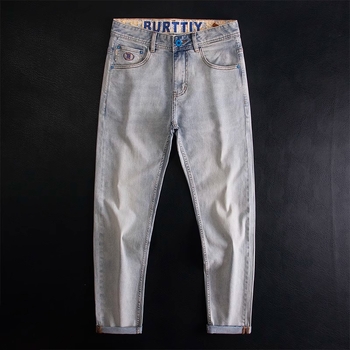 Premium muške traperice od denima, slim-fit, dužina do gležnja, Snowflake Blue boja, četiri smjera rastezljivosti, jesenski stil