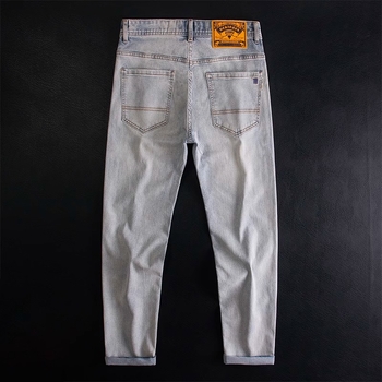 Premium muške traperice od denima, slim-fit, dužina do gležnja, Snowflake Blue boja, četiri smjera rastezljivosti, jesenski stil
