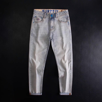 Premium muške traperice od denima, slim-fit, dužina do gležnja, Snowflake Blue boja, četiri smjera rastezljivosti, jesenski stil