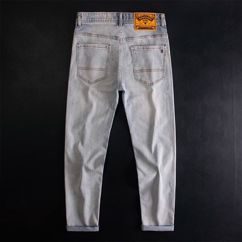 Premium muške traperice od denima, slim-fit, dužina do gležnja, Snowflake Blue boja, četiri smjera rastezljivosti, jesenski stil