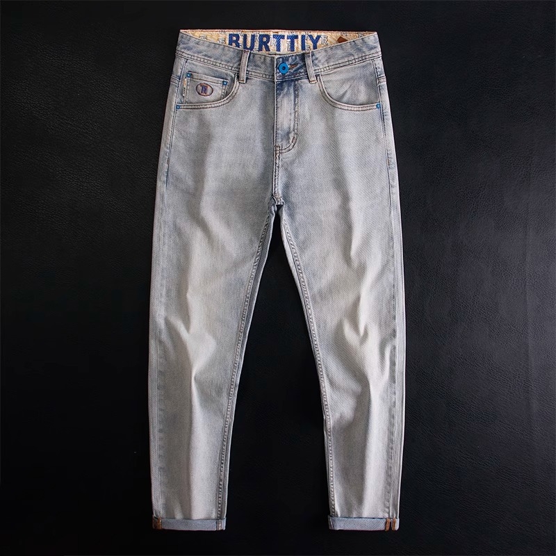 Premium muške traperice od denima, slim-fit, dužina do gležnja, Snowflake Blue boja, četiri smjera rastezljivosti, jesenski stil