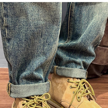 Muške traperice s izrezanim patchworkom i harém stilom, udobne ravne nogavice, denim