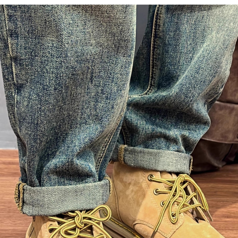 Muške traperice s izrezanim patchworkom i harém stilom, udobne ravne nogavice, denim