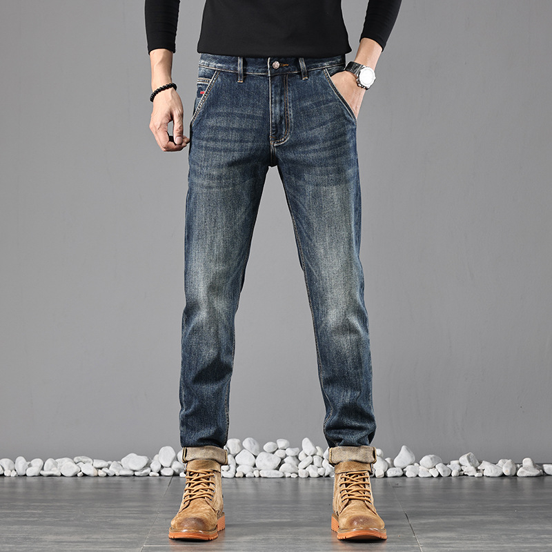 Muške traperice u klasičnom američkom stilu, vintage, stone-washed, srednji struk, slim fit, ravne nogavice