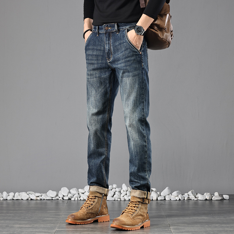 Muške traperice u klasičnom američkom stilu, vintage, stone-washed, srednji struk, slim fit, ravne nogavice